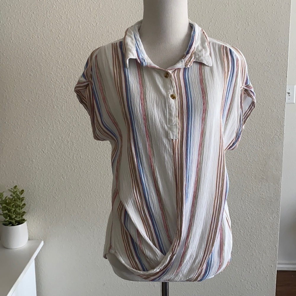 Thread & Supply Multicolor Stripe Twist Front Blouse | Carnival